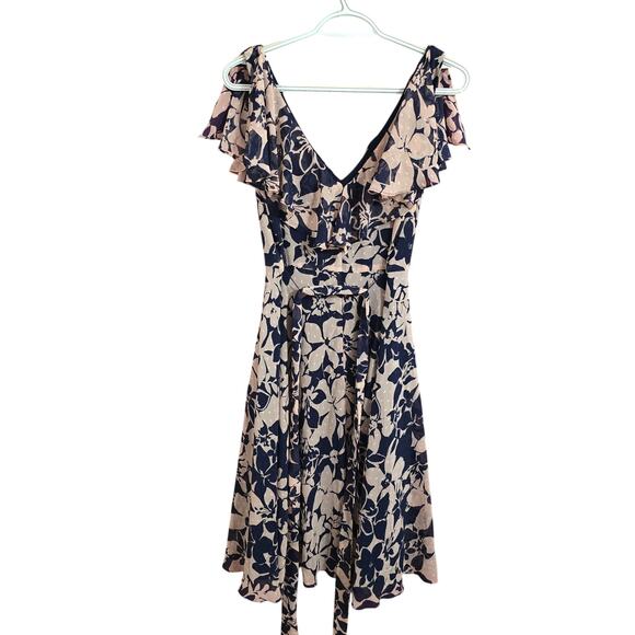 Eliza J Floral Print V-Neck Clip Ruffle Sleeve Dot Dress Size 8 - Picture 7 of 9